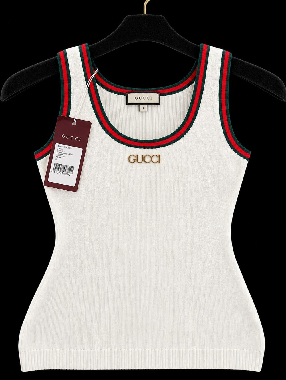 Gucci Women's White Tank Top with Signature Red-Green Trim